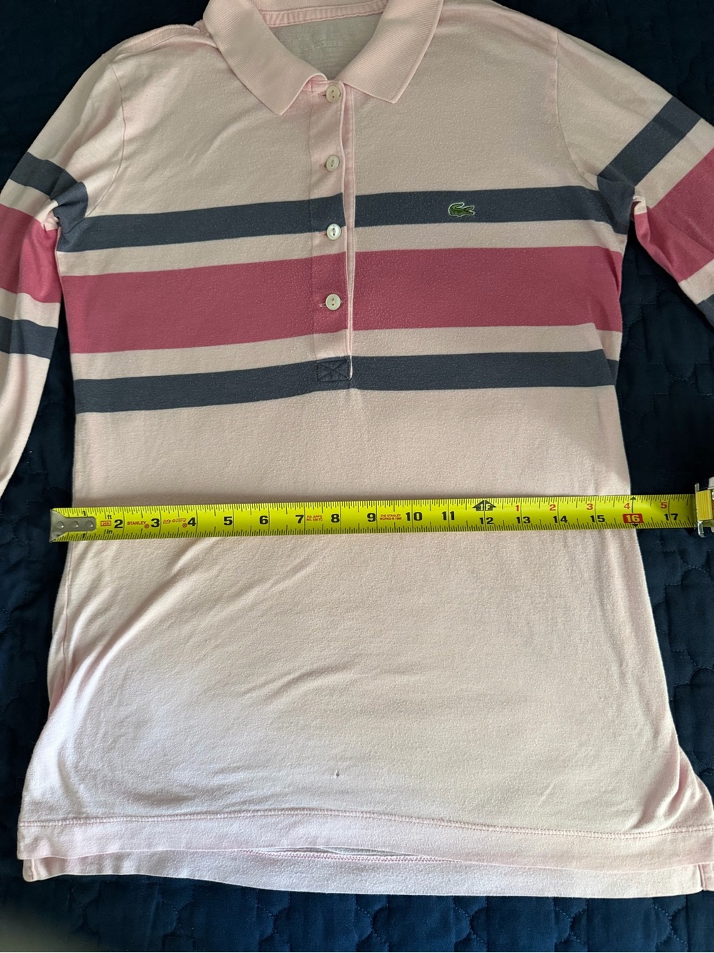 Viintage Lacoste Pink Polo with Navy and Magenta Stripes - Picture 7 of 11